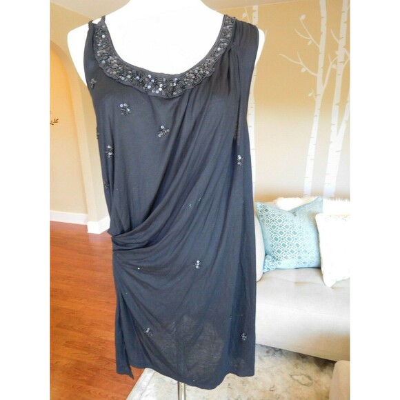 Darling NWT LEIFNOTES Anthropologie Black Onyx Beaded Noise Tank M NEW! - Picture 3 of 7